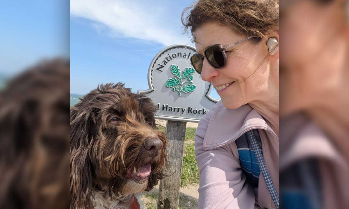 Abby Mangold and Betsy at Old Harry Rocks